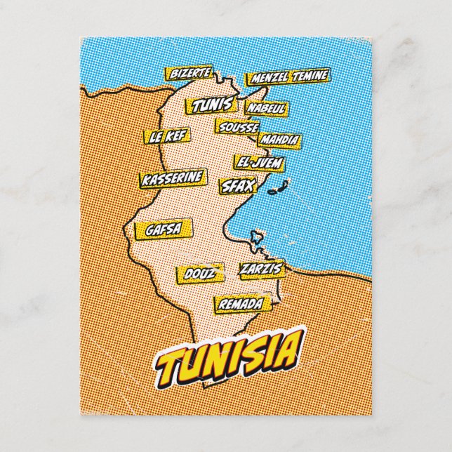Pop Art Illustrated Tunisia map Enclosure Card (Front)