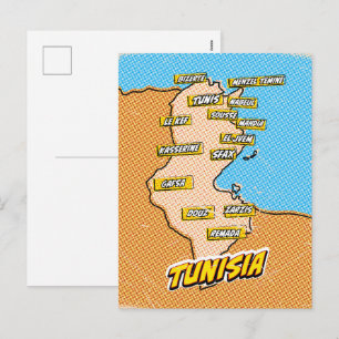 Pop Art Illustrated Tunisia map Holiday Postcard