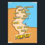 Pop Art Illustrated Tunisia map Photo Print<br><div class="desc">Pop Art Illustrated Tunisia African map in a beautiful vintage worn style.</div>