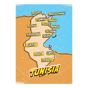 Pop Art Illustrated Tunisia map Photo Print