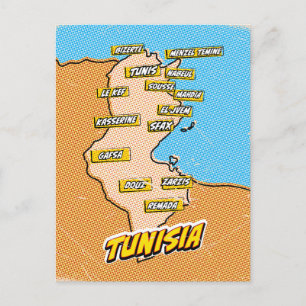 Pop Art Illustrated Tunisia map Postcard