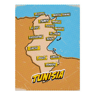 Pop Art Illustrated Tunisia map Poster