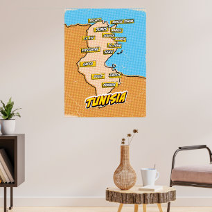 Pop Art Illustrated Tunisia map Poster