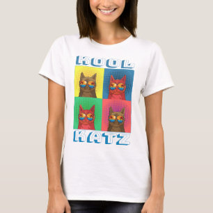 Pop Art Illustration of Cool Cats Wearing Sunglass T-Shirt