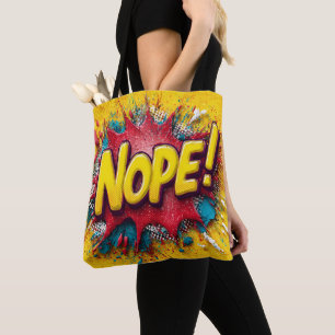 Pop Art Illustration with Bold Yellow 'NOPE Tote Bag
