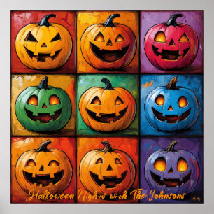 Pop Art Jack-o'-Lantern Grid Halloween Poster