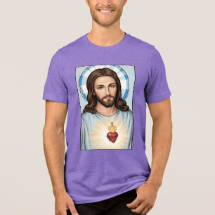 Pop Art Jesus Sacred Heart Vintage Comic Style Tri-Blend Shirt
