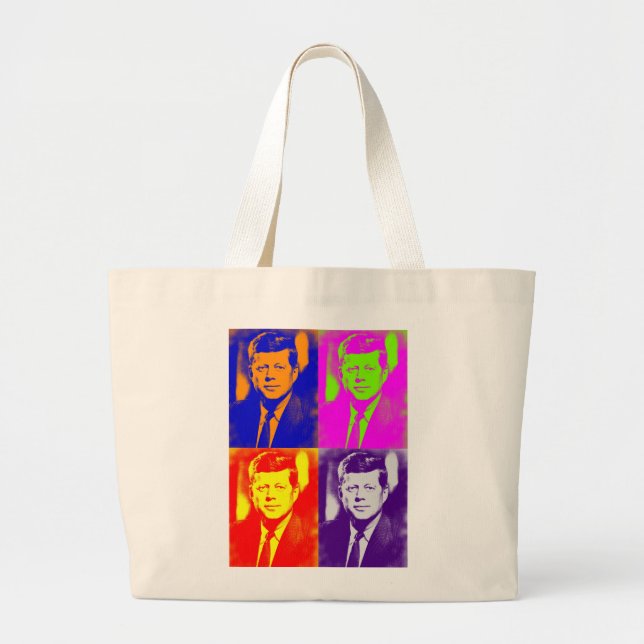 Pop Art JFK John F. Kennedy Large Tote Bag (Front)