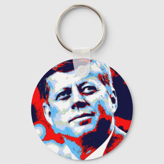Pop Art JFK John F. Kennedy Red Blue Key Ring (Front)