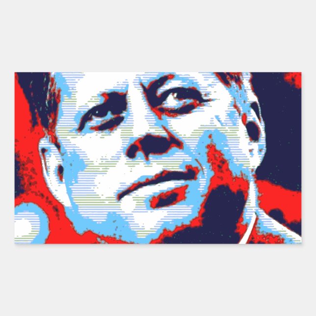 Pop Art JFK John F. Kennedy Red Blue Rectangular Sticker (Front)
