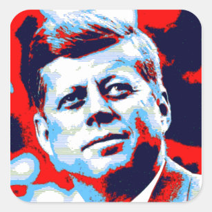 Pop Art JFK John F. Kennedy Red Blue Square Sticker