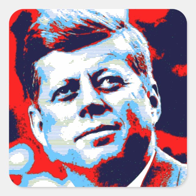 Pop Art JFK John F. Kennedy Red Blue Square Sticker (Front)