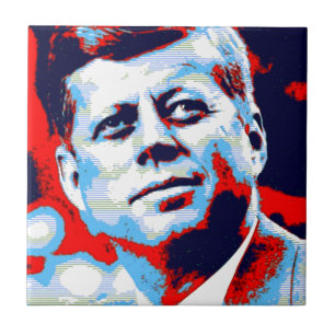 Pop Art JFK John F. Kennedy Red Blue Tile