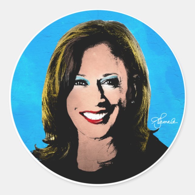 POP ART KAMALA HARRIS PORTRAIT CLASSIC ROUND STICKER (Front)