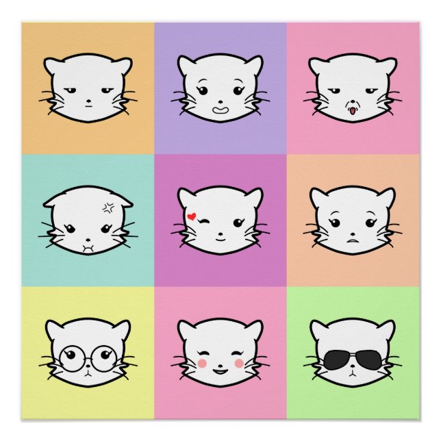 Pop Art Kawaii Cat Emoji 2 Poster (Front)