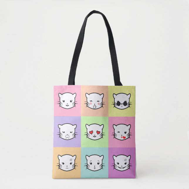 Pop Art Kawaii Cat Emoji Mix Tote Bag (Front)