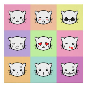 Pop Art Kawaii Cat Emoji Poster
