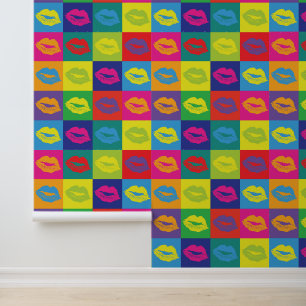 Pop Art Kiss Lips Colourful Retro Pattern Wallpaper