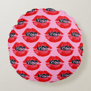 Pop Art Kiss Lips Repeat Round Cushion