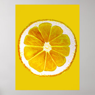 Pop art lemon fruit slice original watercolour poster