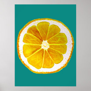 Pop art lemon fruit slice original watercolour poster