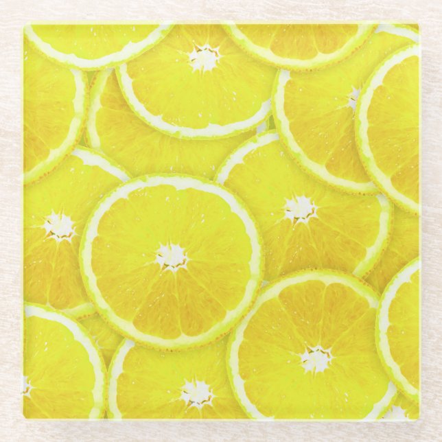 Pop Art Lemon Slices Glass Coaster (Front)