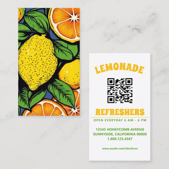 pop art lemons limes with qr code business card (Front/Back)