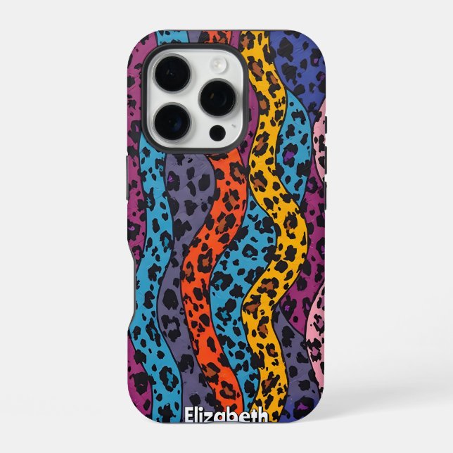 Pop Art Leopard: Rainbow Waves iPhone Case (Back)