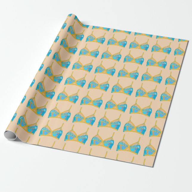 Pop Art Lingerie in Blue and Gold Wrapping Paper (Unrolled)