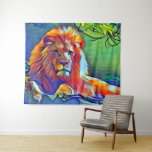 Pop Art Lion Tapestry<br><div class="desc">Brilliantly colourful this Pop Art Lion tapestry will highlight a wall in any room.</div>