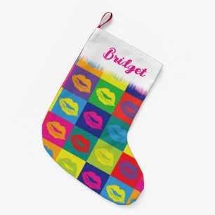 Pop Art Lips Christmas Kisses Small Christmas Stocking