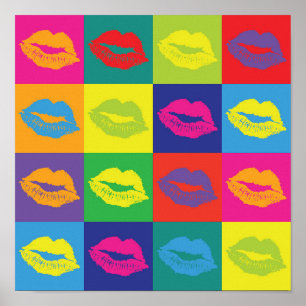Pop Art Lips Kiss Marks Colourful Poster