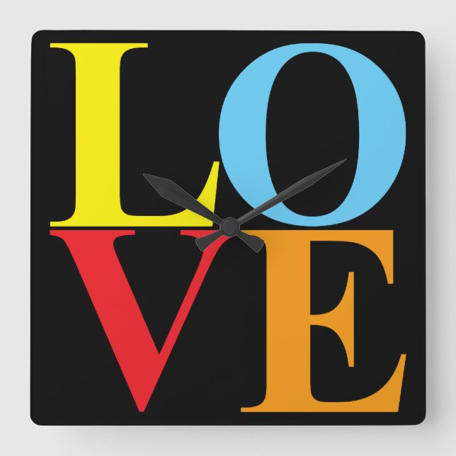 Pop Art LOVE Square Wall Clock (Front)