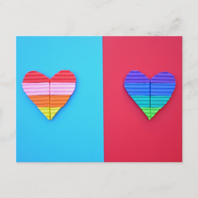 Pop Art Love Twin Rainbow Hearts Postcard (Front)