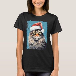 Pop Art Maine Coon Cat Christmas Blue T-Shirt