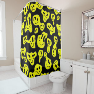 pop art melting happy faces retro 1990s shower curtain