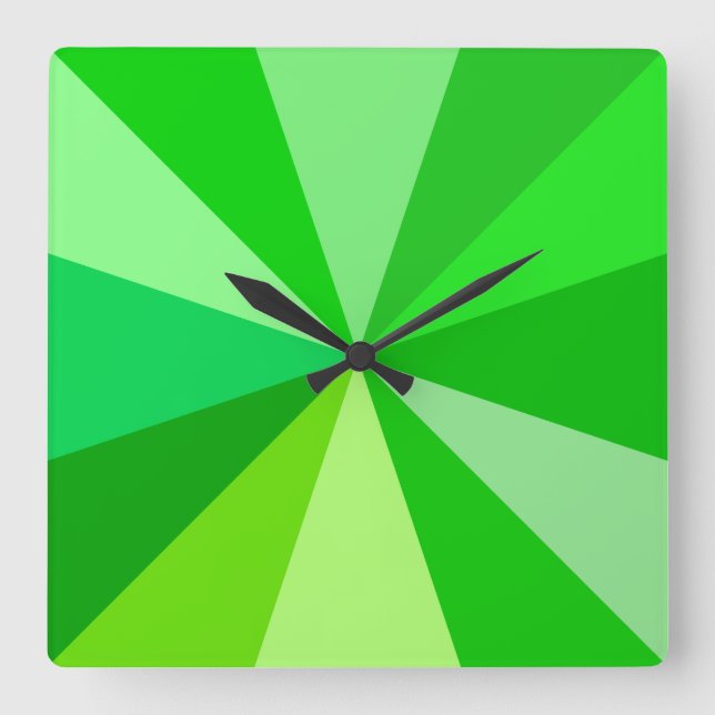 Pop Art Modern 60s Funky Geometric Rays in Green Square Wall Clock (Front)