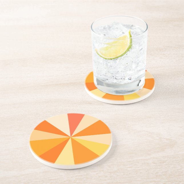 Pop Art Modern 60s Funky Geometric Rays in Orange Coaster (Side)