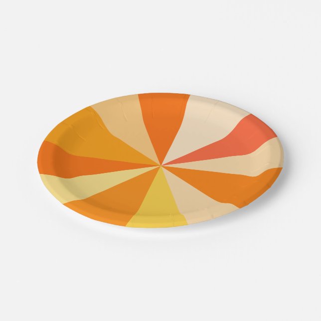 Pop Art Modern 60s Funky Geometric Rays in Orange Paper Plate (Angled)