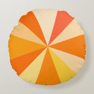 Pop Art Modern 60s Funky Geometric Rays in Orange Round Cushion