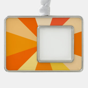 Pop Art Modern 60s Funky Geometric Rays in Orange Silver Plated Framed Ornament