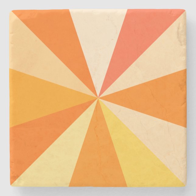 Pop Art Modern 60s Funky Geometric Rays in Orange Stone Coaster (Front)
