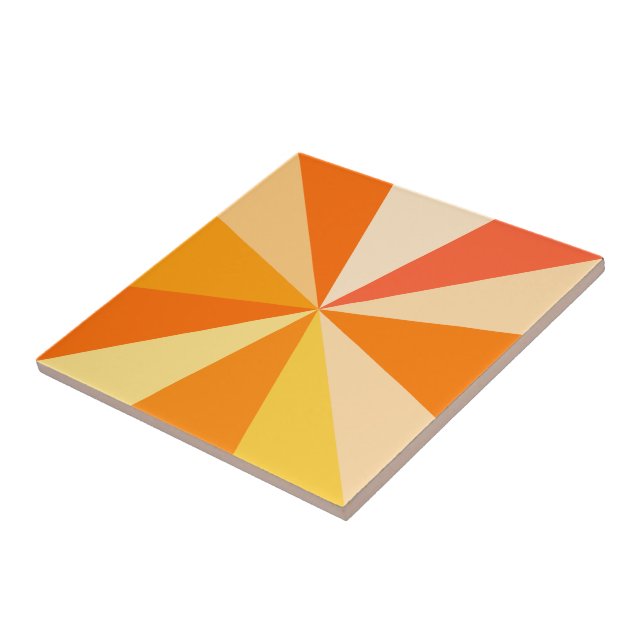 Pop Art Modern 60s Funky Geometric Rays in Orange Tile (Side)