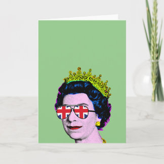 Pop Art Modern Fun HM Queen in Union Jack glasses  Card