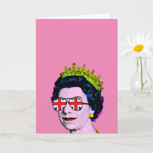 Pop Art Modern Fun HM Queen in Union Jack glasses Card