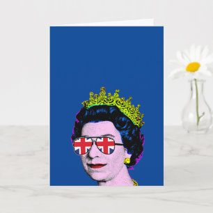 Pop Art Modern Fun HM Queen in Union Jack glasses Card