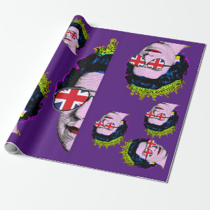 Pop art Modern HM Queen with Union Jack glasses Wrapping Paper