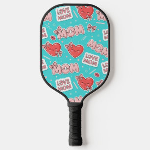 Pop Art MOM Love Pattern in Turquoise (1) Pickleball Paddle