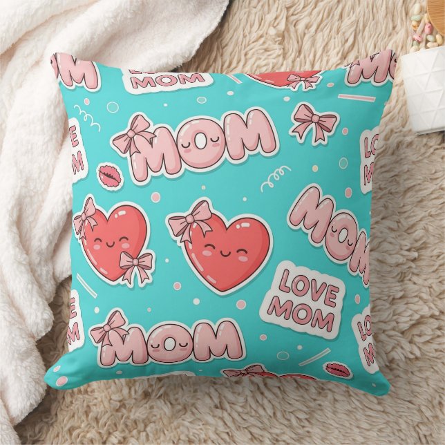 Pop Art MOM Love Pattern in Turquoise Cushion (Blanket)