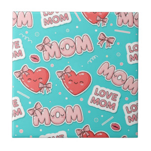 Pop Art MOM Love Pattern in Turquoise Tile